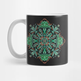 Ornamental decoration in green and red, boho Mug